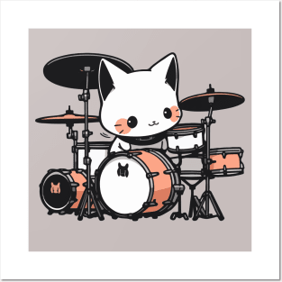 White cat, drum soul Posters and Art